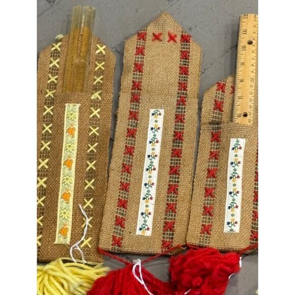 Vintage Hanging Fabric Handmade Yard Stick Ruler Holders Set of 6 - Picture 9 of 16